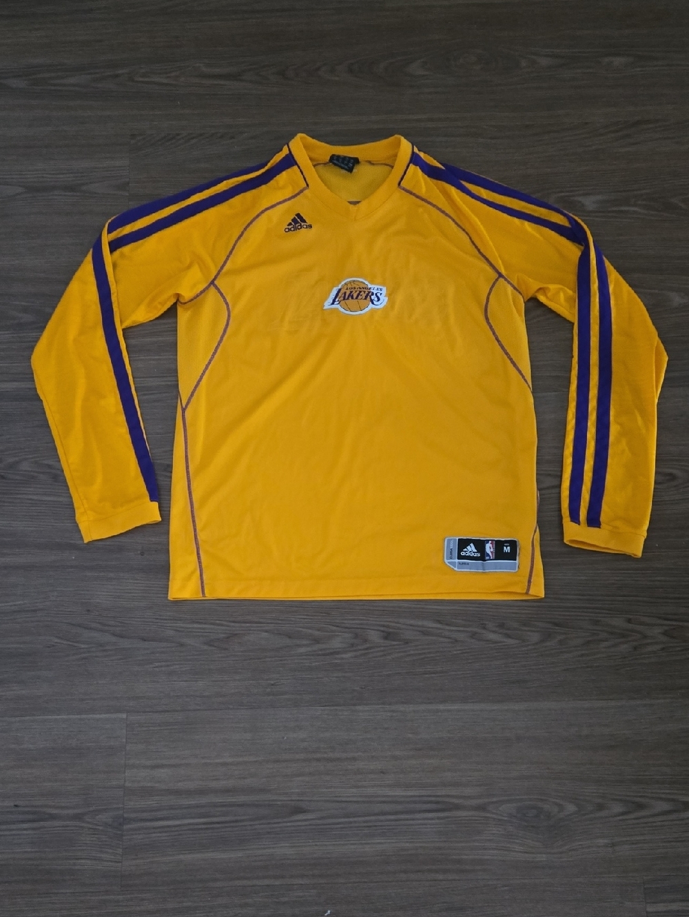 adidas Yellow and Purple La Lakers Long Sleeve Warm-Up Shirt